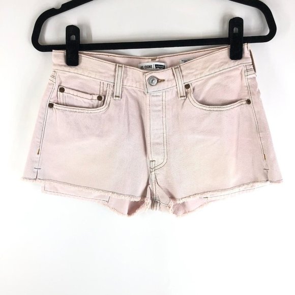 Re/Done Levis Womens The Short Cotton High Rise Button Fly Fringe Light Pink 27